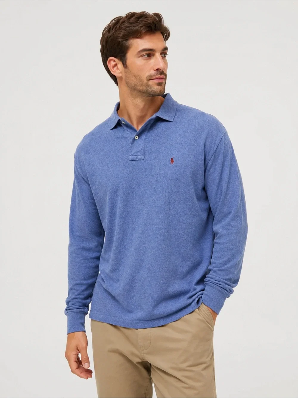 Polo Ralph Lauren Mens XL Blue Heather Long Sleeve Cotton Pony Polo